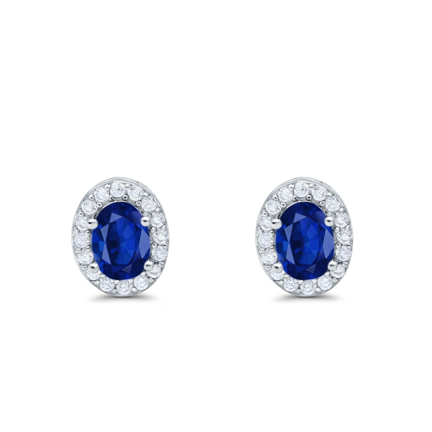 Oval Simulated Blue Sapphire CZ Wedding Stud Earrings