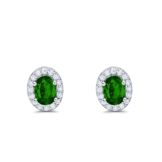 Oval Simulated Green Emerald CZ Wedding Stud Earrings