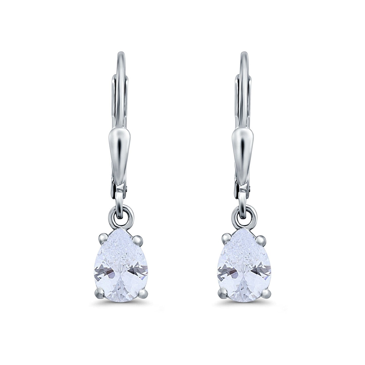 Teardrop Bridal Dangling Leverback Earrings Pear Simulated CZ