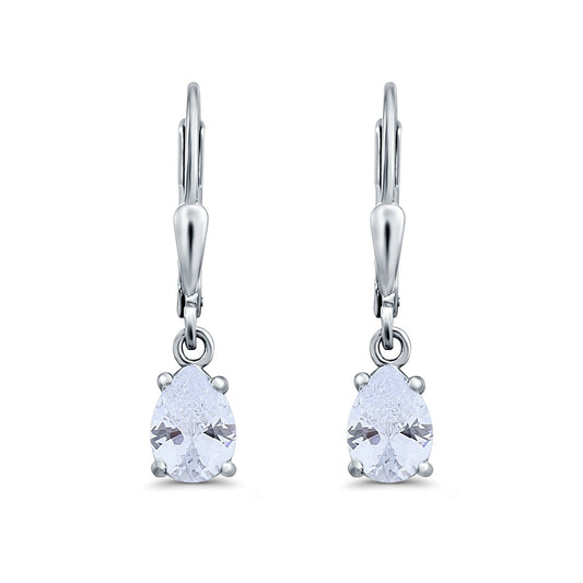 Teardrop Bridal Dangling Leverback Earrings Pear Simulated CZ