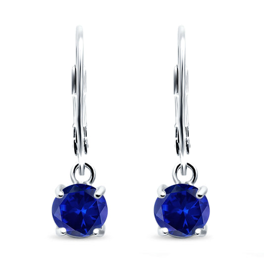 Lever Back Earring Round Simulated Blue Sapphire CZ (2mm-10mm)