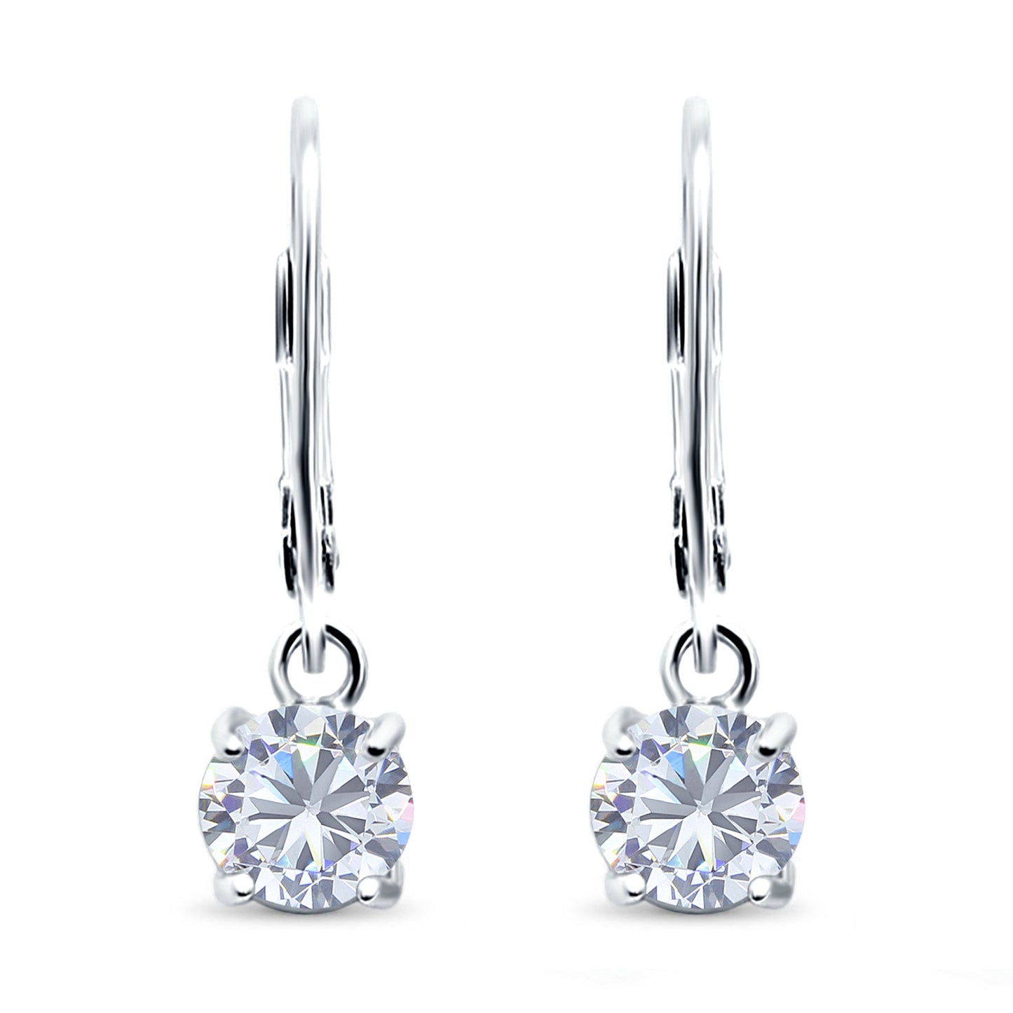 Lever Back Earring Round Simulated Cubic Zirconia (2mm-10mm)