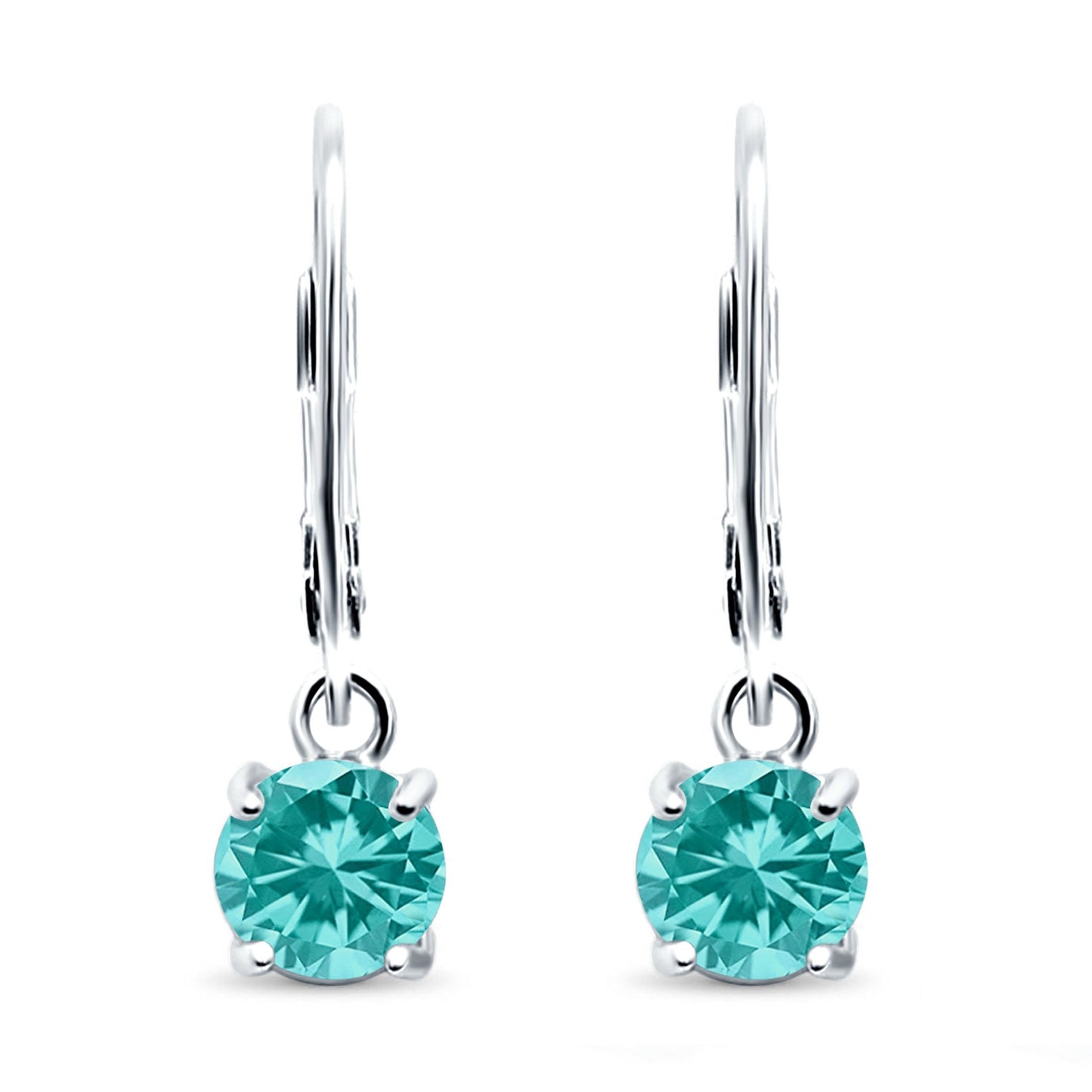 Lever Back Earring Round Simulated Paraiba Tourmaline CZ (2mm-10mm)