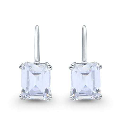 Cushion Cut Dangling Leverback Wedding Earrings Simulated Cubic Zirconia (20mm)