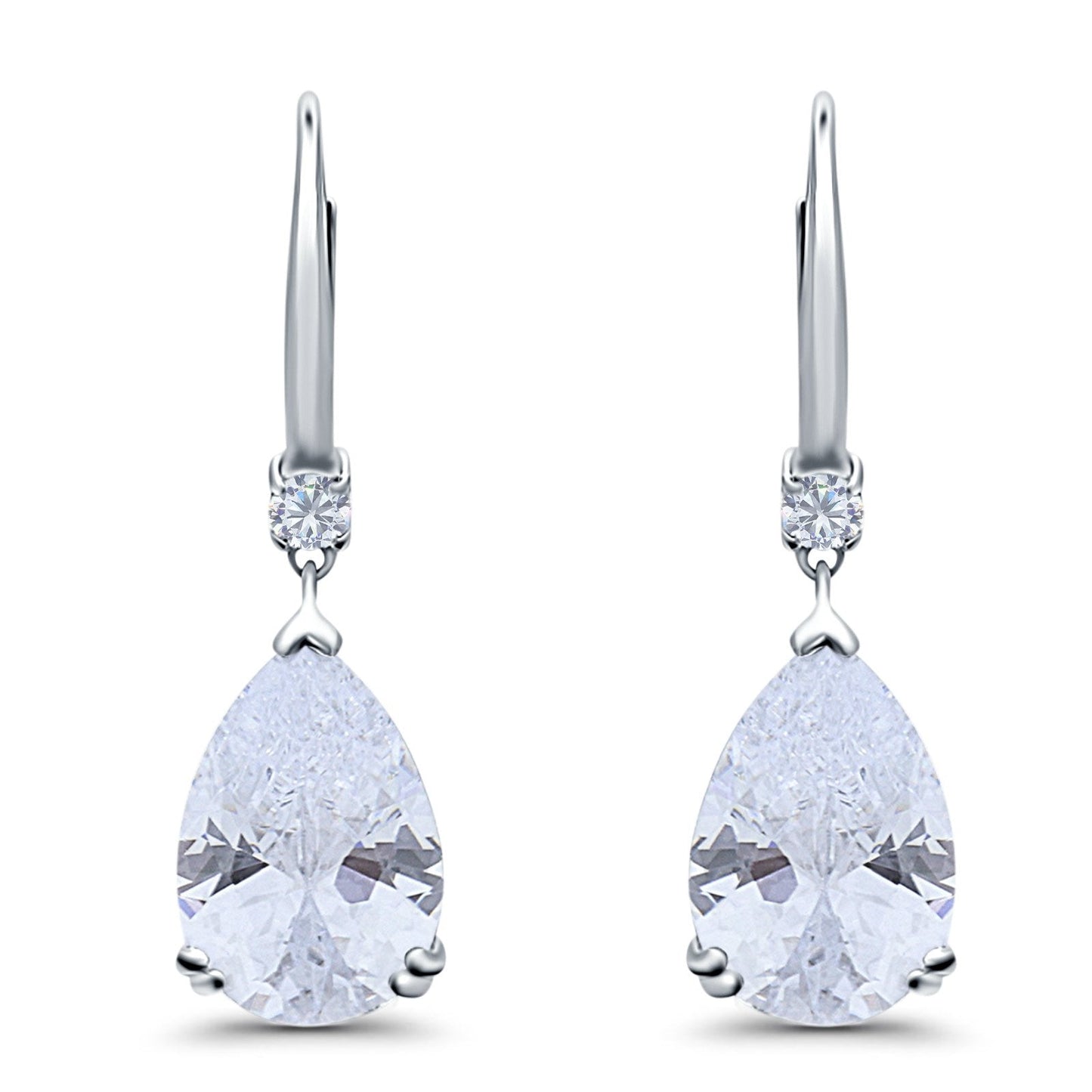 Pear Shape Dangling Leverback Earrings Wedding Simulated Cubic Zirconia (22mm)