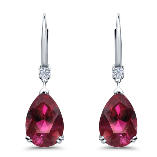 Pear Shape Dangling Leverback Earrings Wedding Simulated Ruby CZ (22mm)