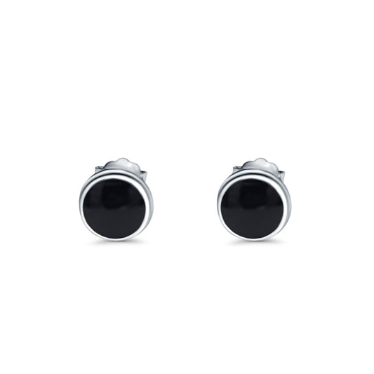 Half Ball Stud Earrings Round Simulated Black Onyx CZ (6mm-16mm)