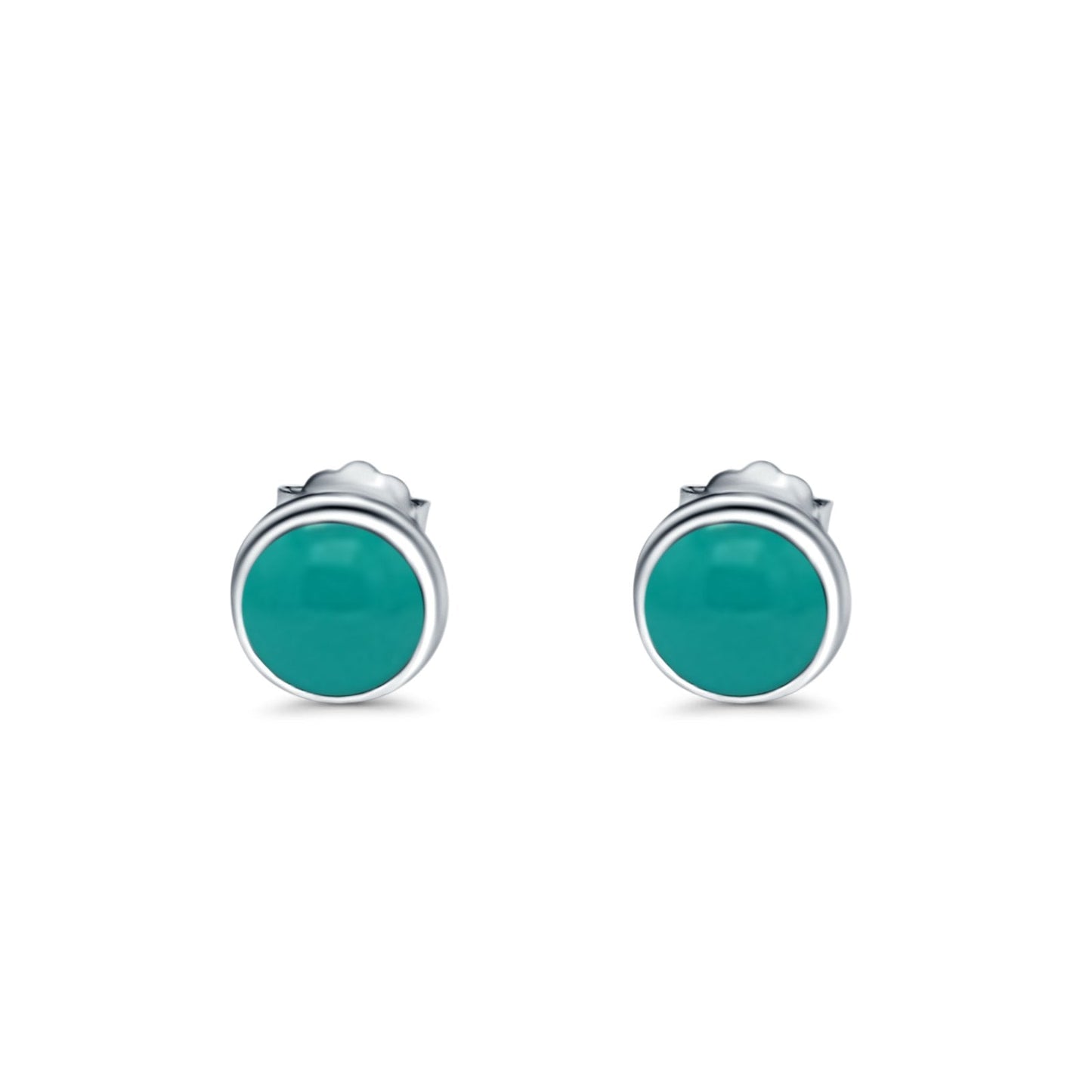 Half Ball Stud Earrings Round Simulated Turquoise CZ (6mm-16mm)