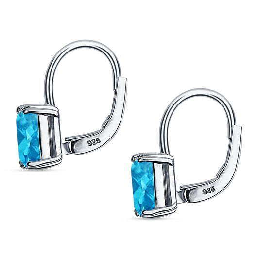 Cushion Leverback Earrings Simulated Aquamarine