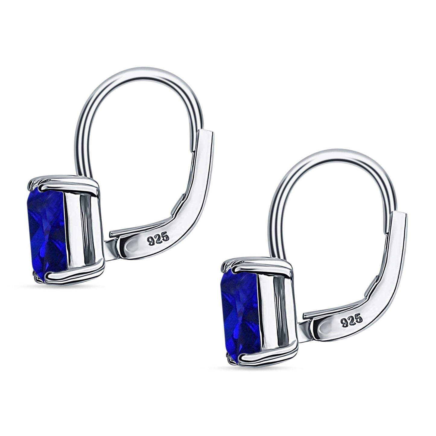 Cushion Leverback Earrings Simulated Blue Sapphire