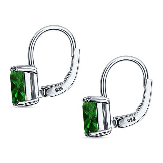 Cushion Leverback Earrings Simulated Green Emerald