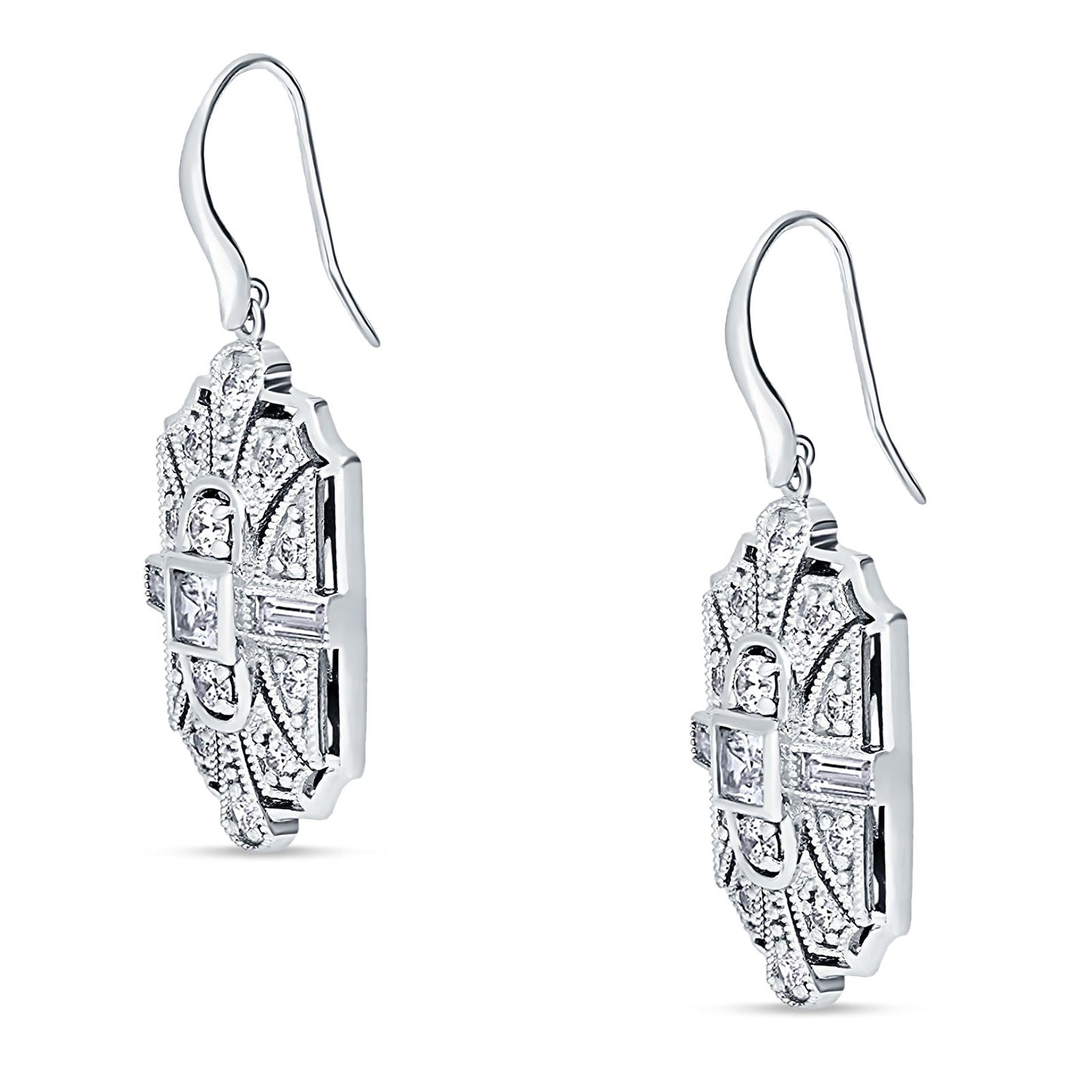 Milgrain Cubic Zirconia Fishhook Earrings