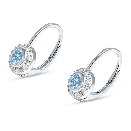 Leverback Round Hoop Earrings Simulated Aquamarine