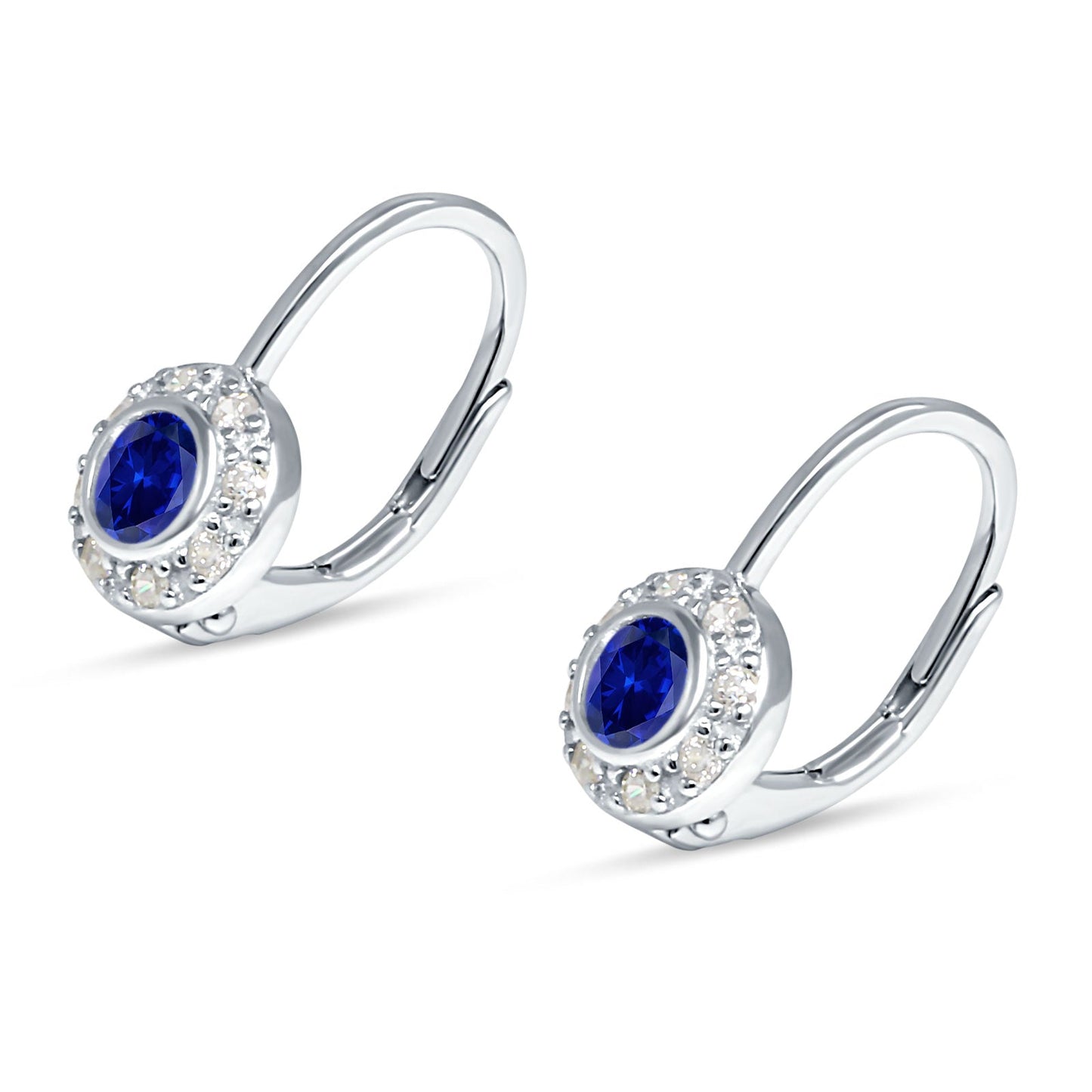 Leverback Round Hoop Earrings Simulated Blue Sapphire