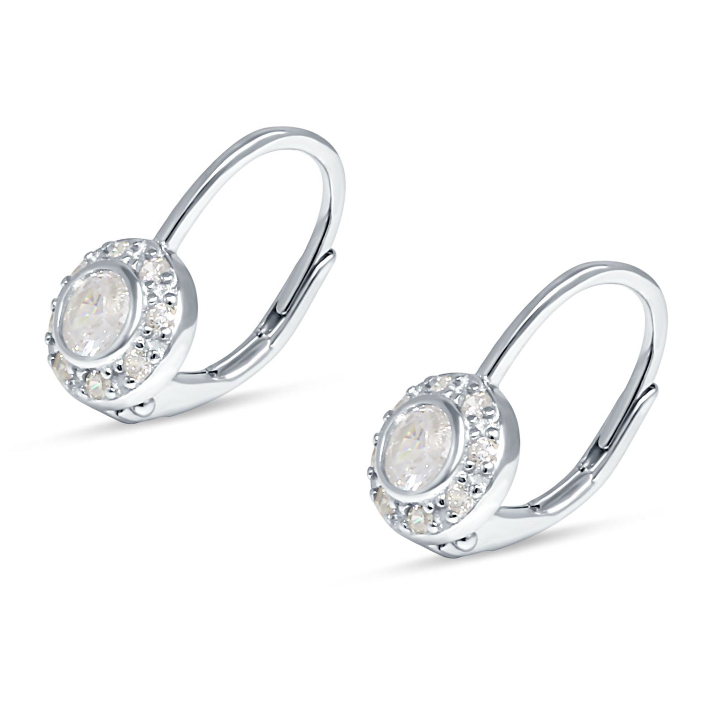 Leverback Round Hoop Earrings Cubic Zirconia