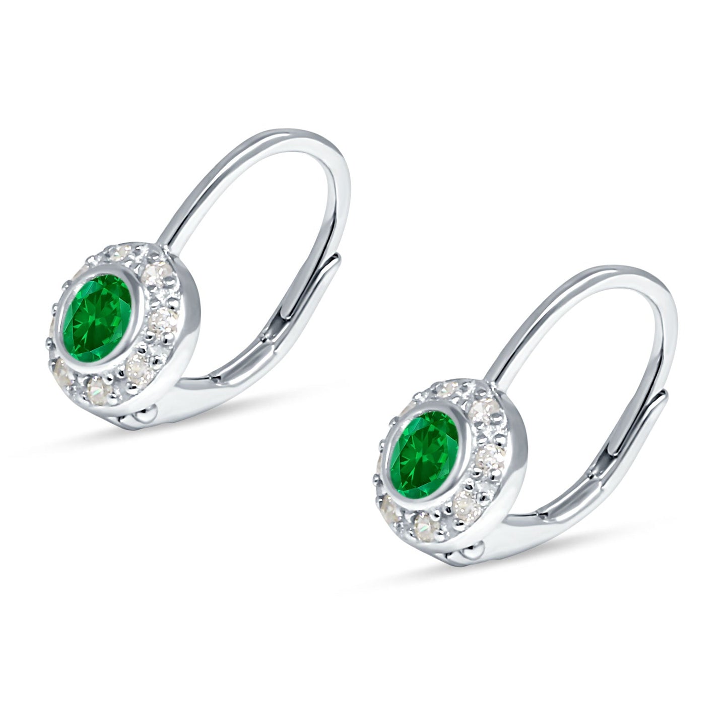 Leverback Round Hoop Earrings Simulated Green Emerald