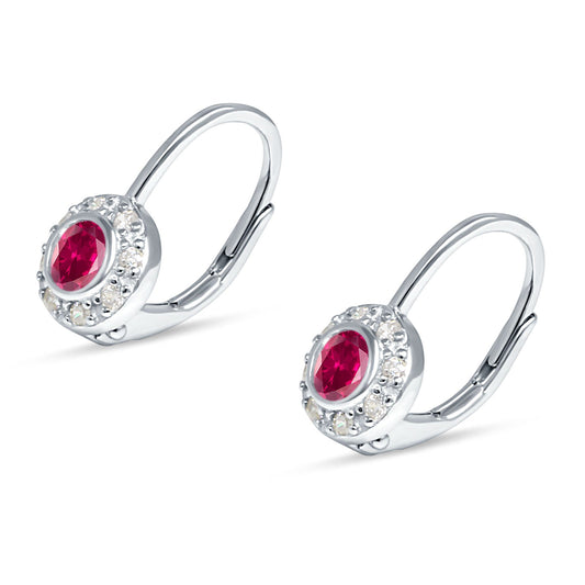 Leverback Round Hoop Earrings Simulated Ruby