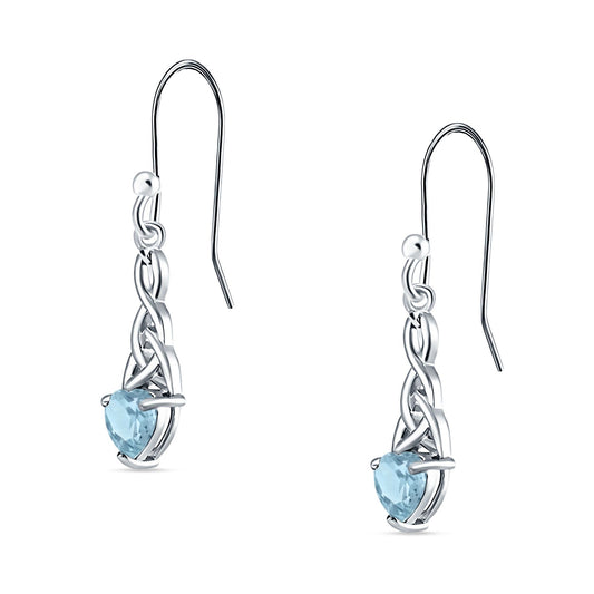 Celtic Trinity Heart Earrings Simulated Aquamarine