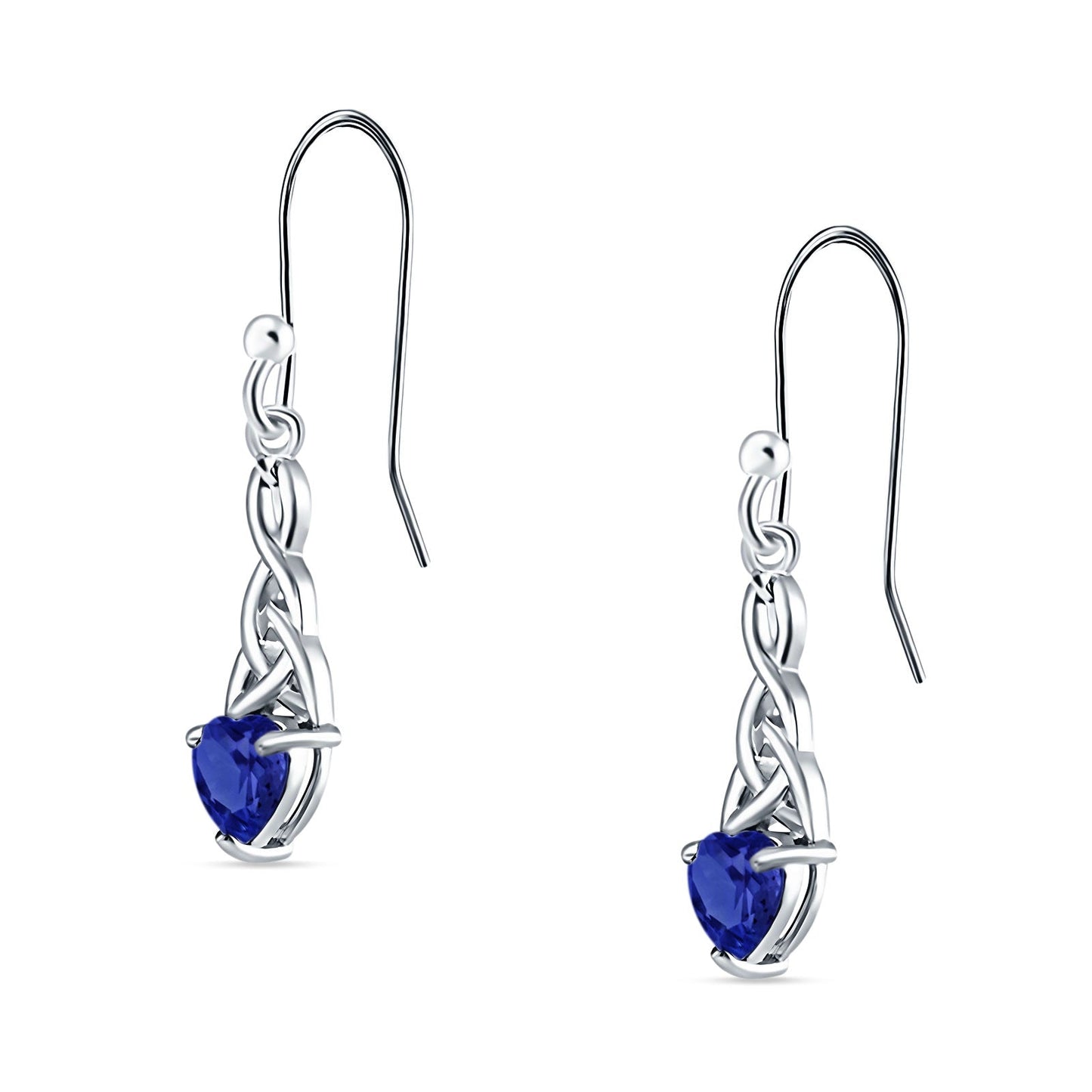 Celtic Trinity Heart Earrings Simulated Blue Sapphire