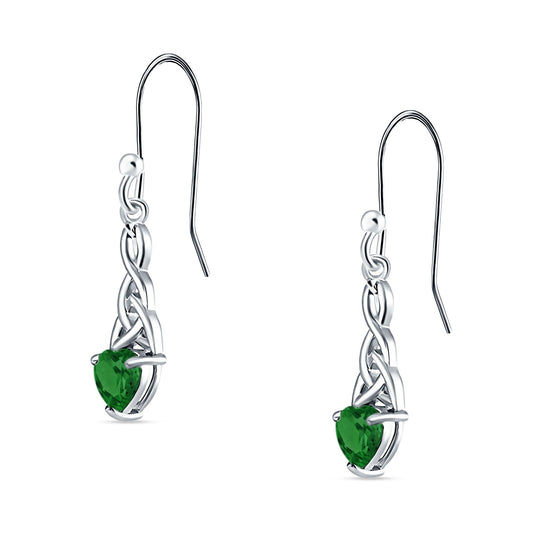 Celtic Trinity Heart Earrings Simulated Green Emerald