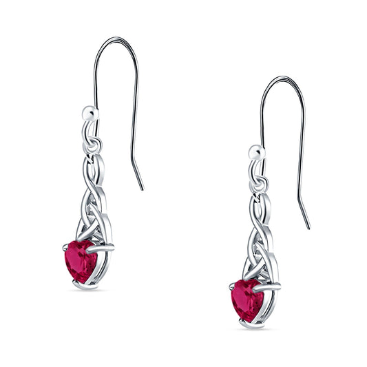 Celtic Trinity Heart Earrings Simulated Ruby