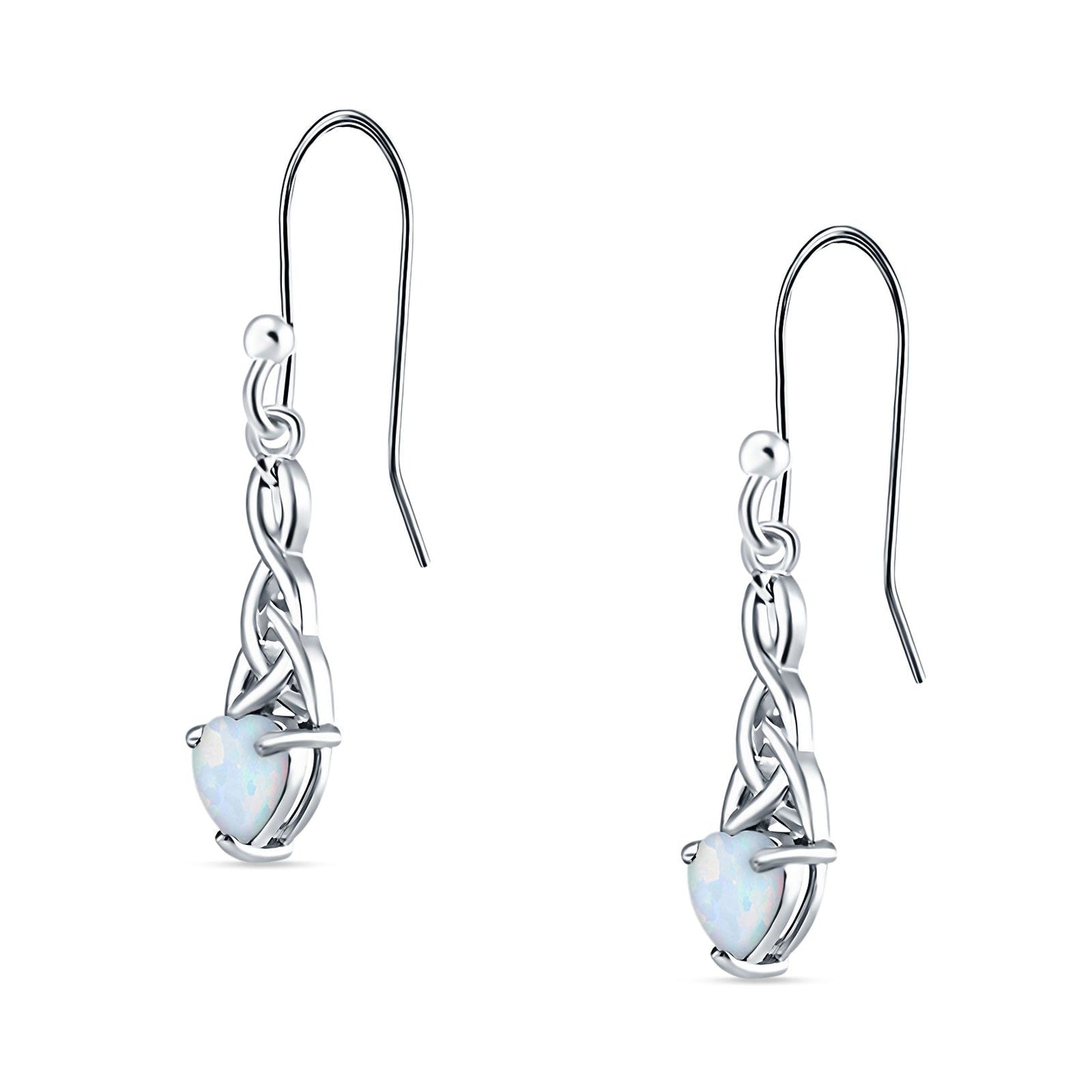 Celtic Trinity Created White Opal Heart Earrings