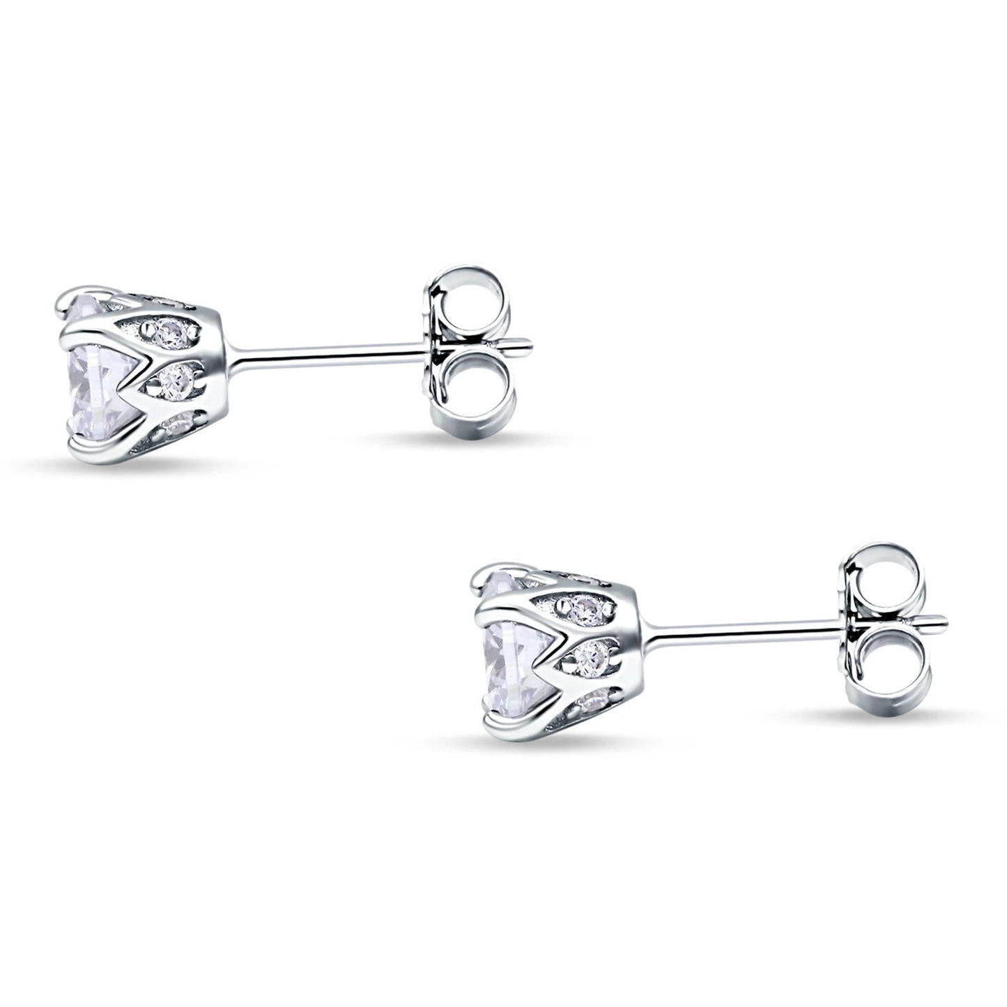 Round Hidden Halo Stud Earring Cubic Zirconia