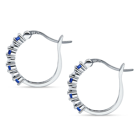 Half Eternity Huggie Hoop Earrings Simulated Blue Sapphire