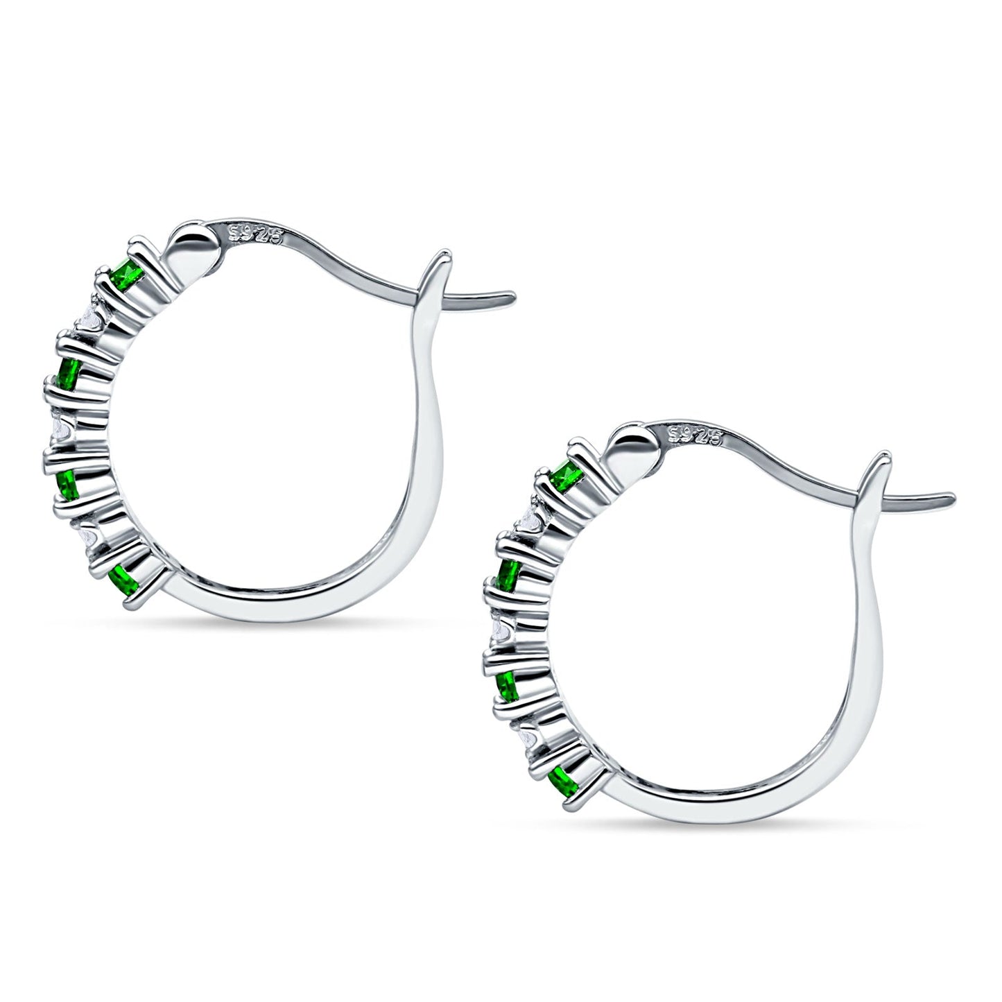 Half Eternity Huggie Hoop Earrings Simulated Green Emerald