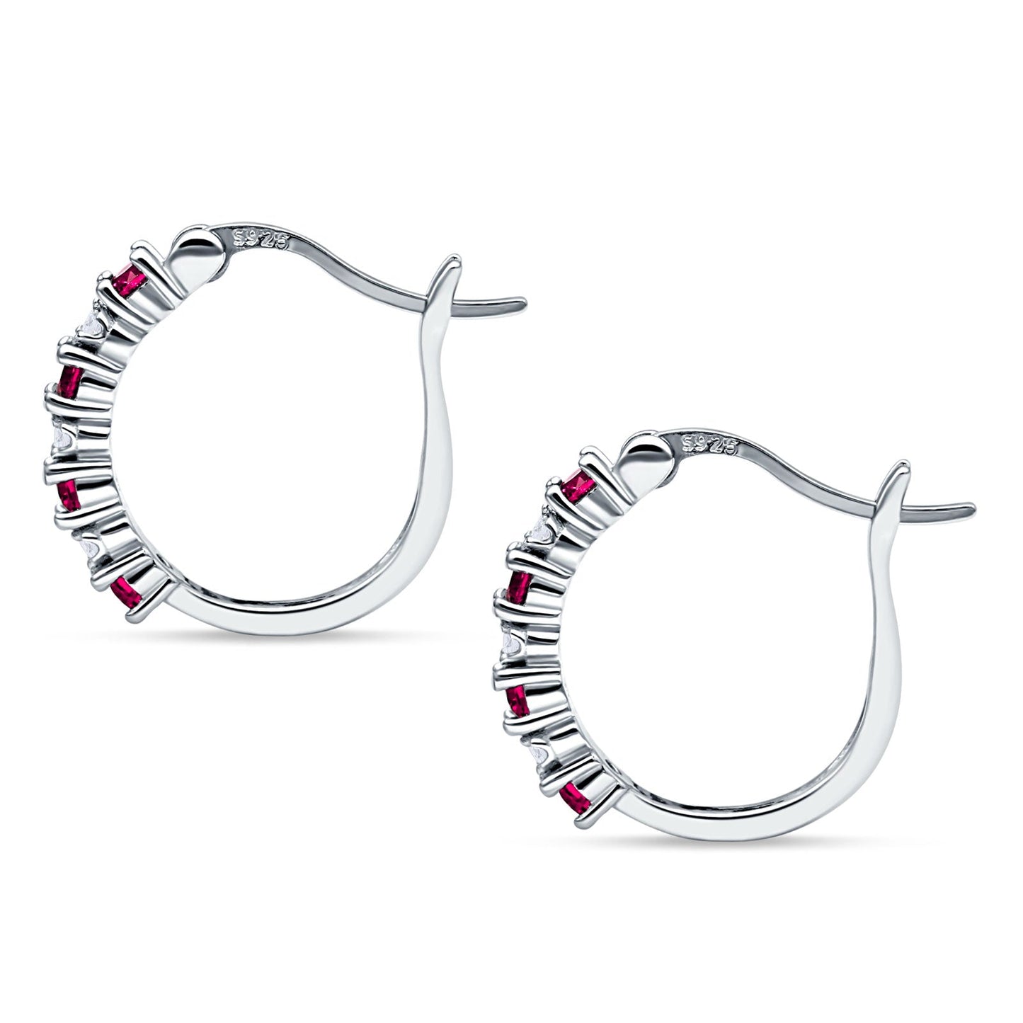 Half Eternity Huggie Hoop Earrings Simulated Ruby