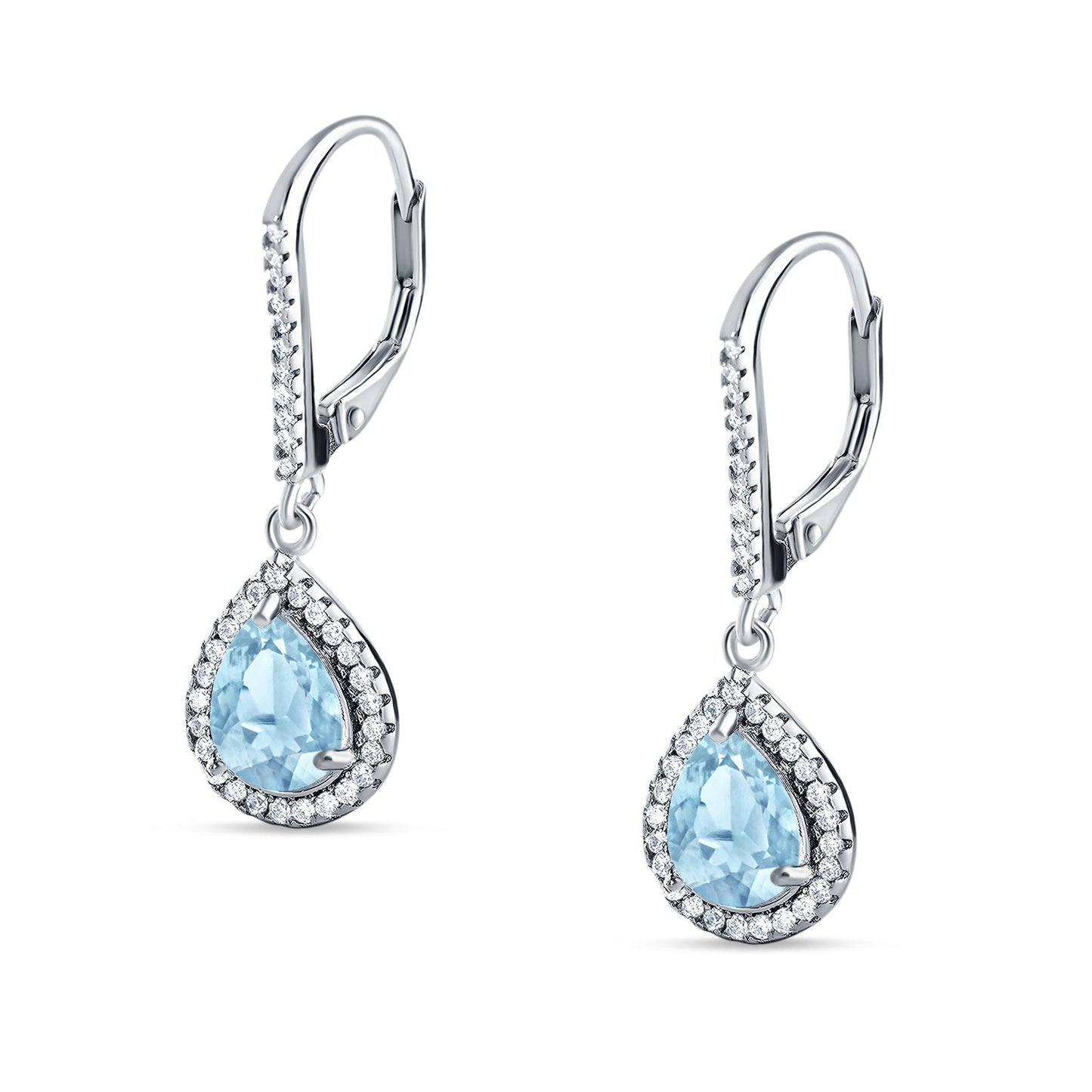 Pear Teardrop Earrings Simulated Aquamarine