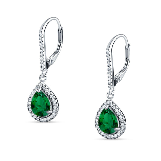 Pear Teardrop Earrings Simulated Green Emerald