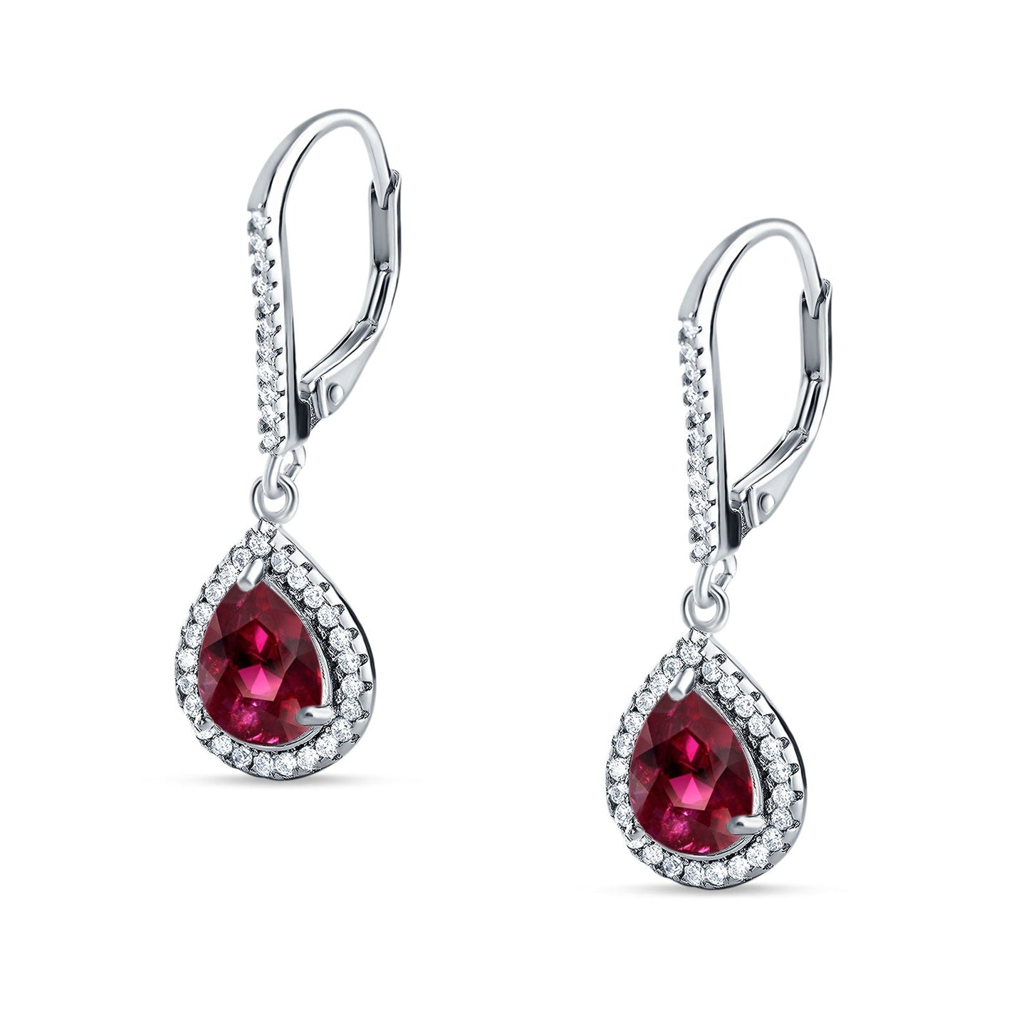 Pear Teardrop Earrings Simulated Ruby