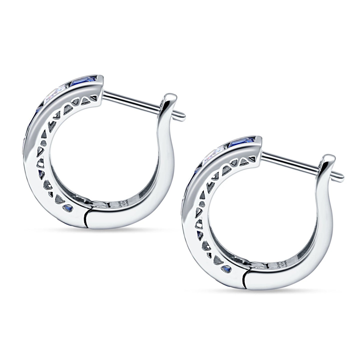 Minimalist Princess Huggie Hoop Earrings Simulated Blue Sapphire