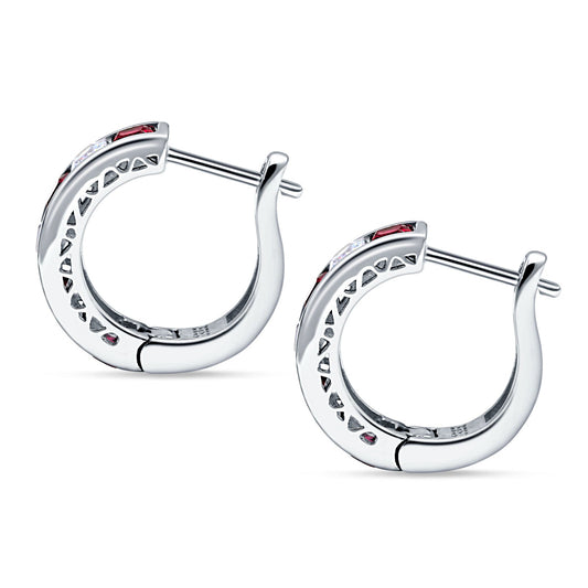 Minimalist Princess Huggie Hoop Earrings Simulated Ruby