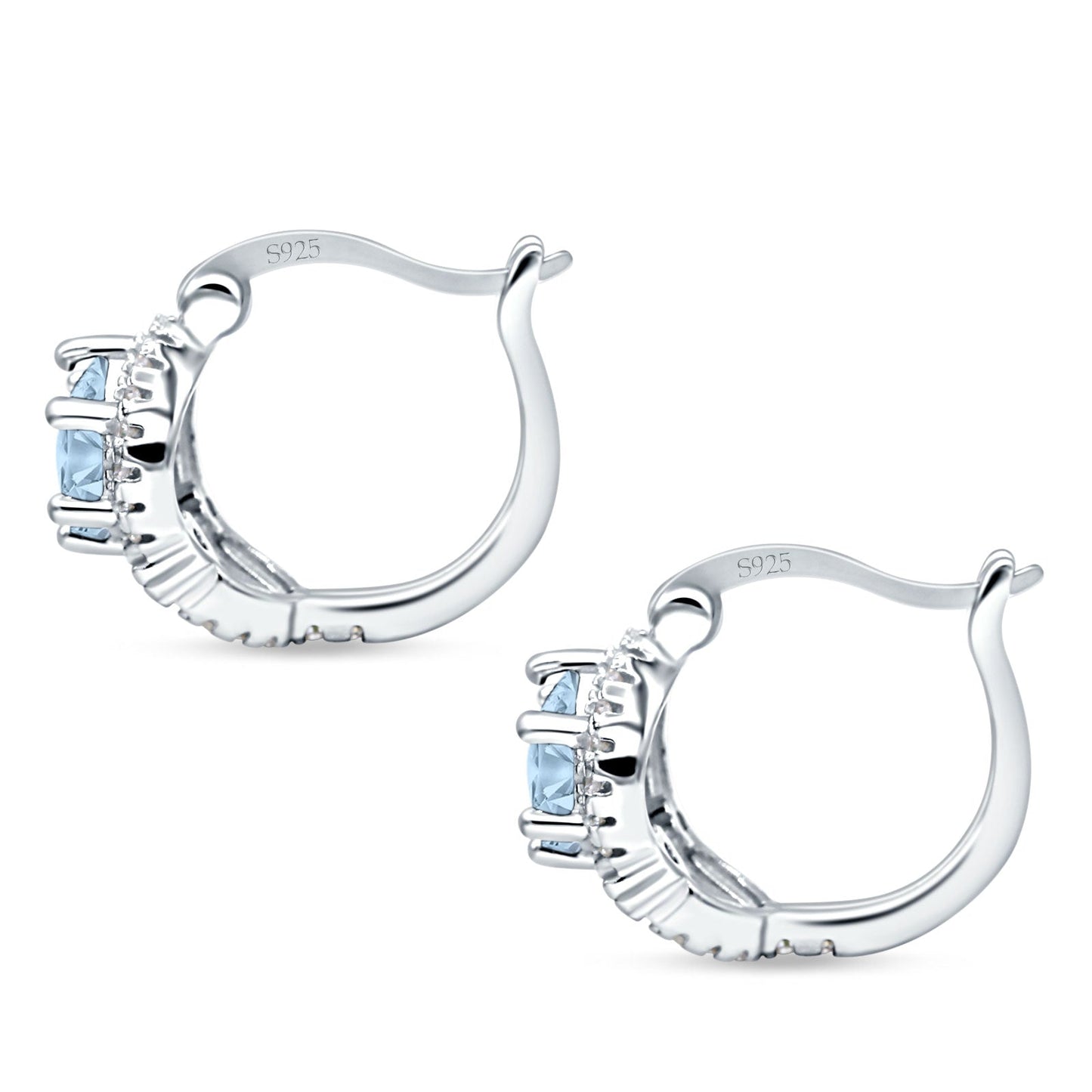 Halo Round Huggie Hoop Earrings Simulated Aquamarine