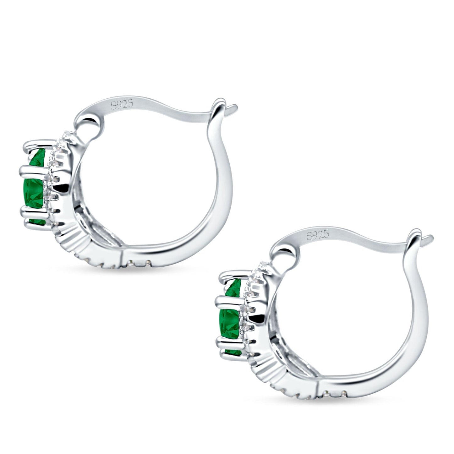 Halo Round Huggie Hoop Earrings Simulated Green Emerald