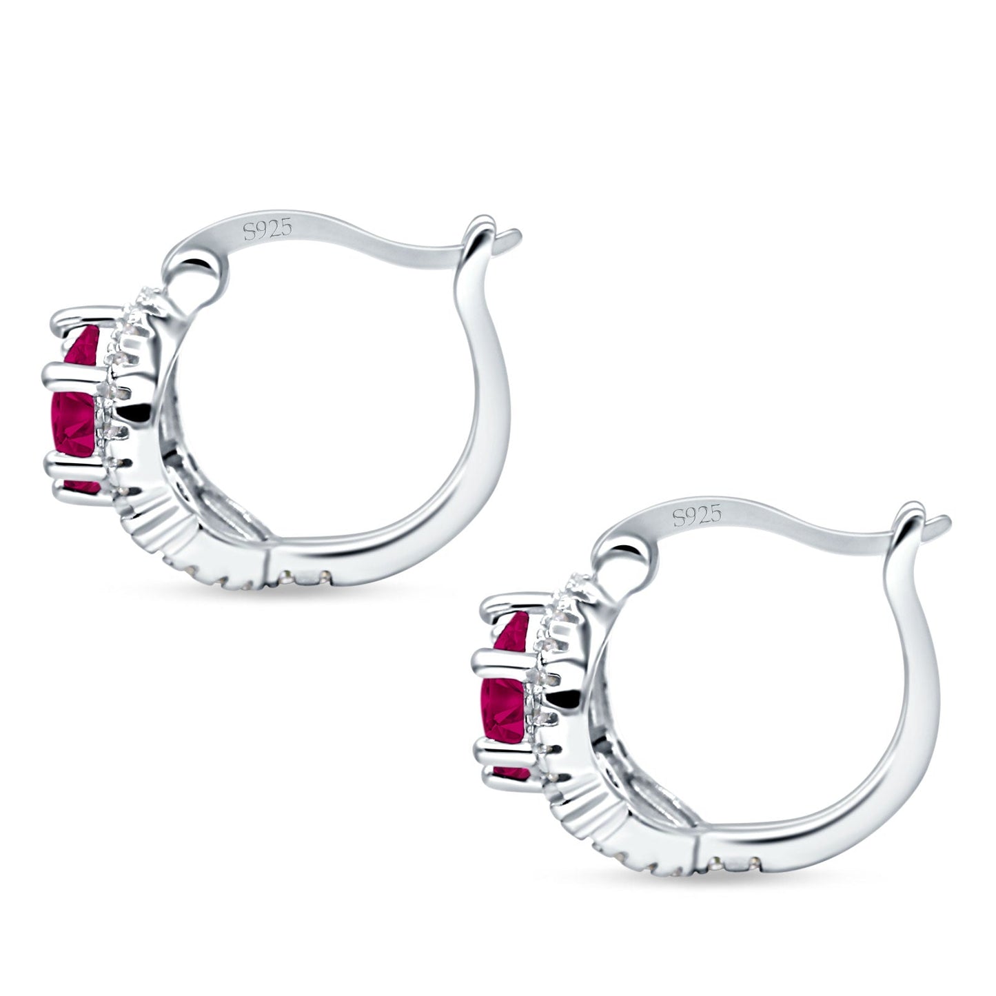 Halo Round Huggie Hoop Earrings Simulated Ruby