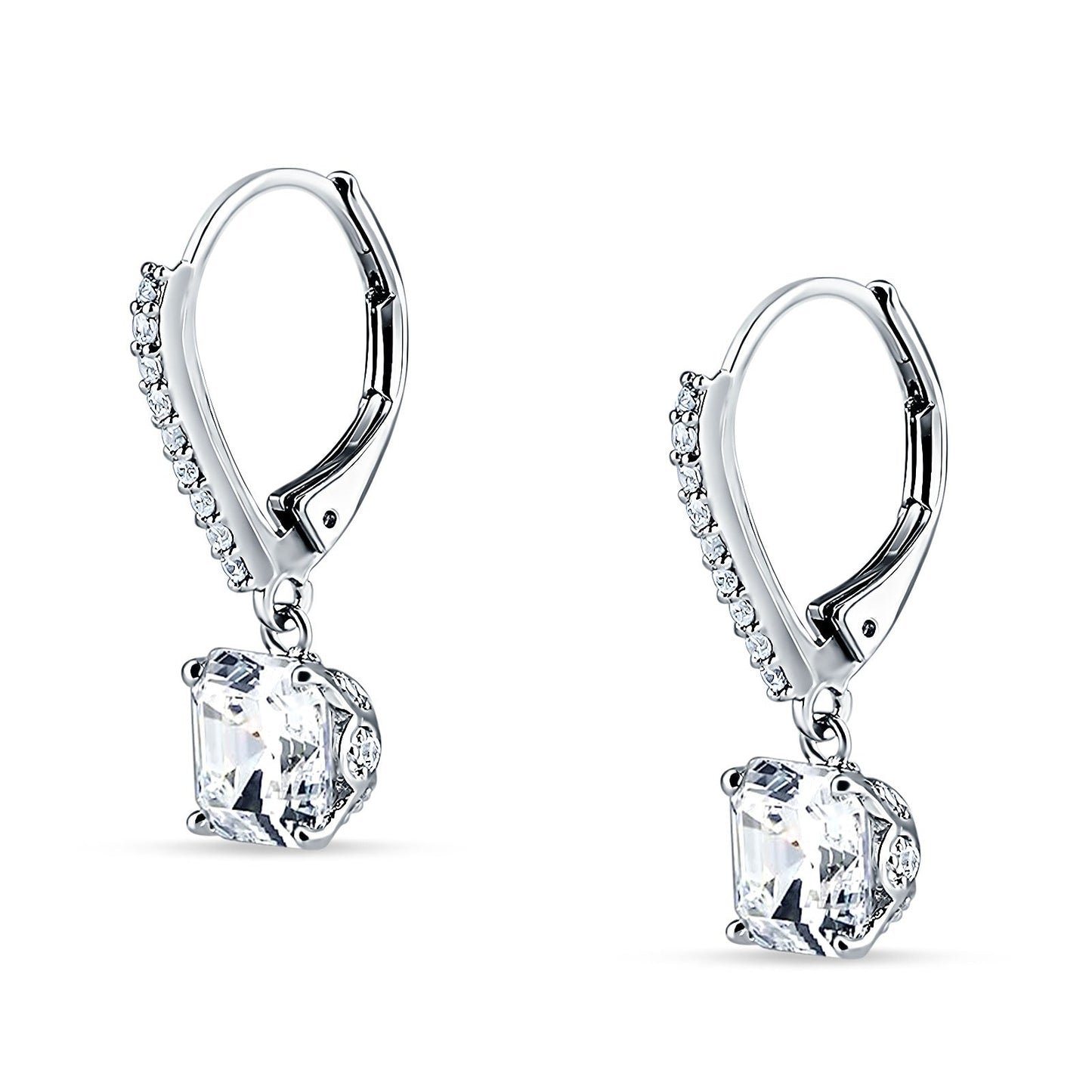 Asscher Cut Cubic Zirconia Leverback Earrings