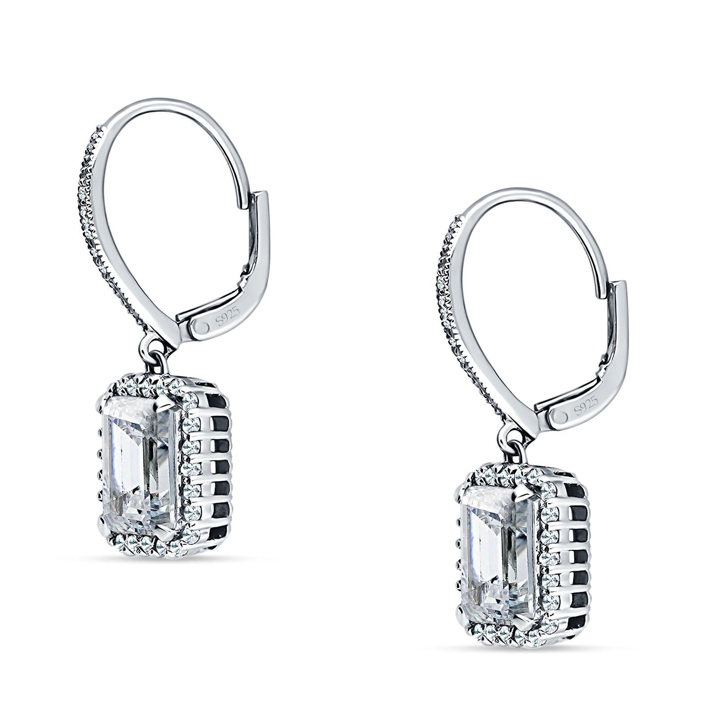 Emerald Cut Leverback Earrings Cubic Zirconia