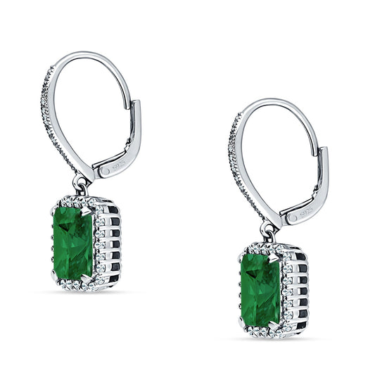 Emerald Cut Leverback Earrings Simulated Green Emerald