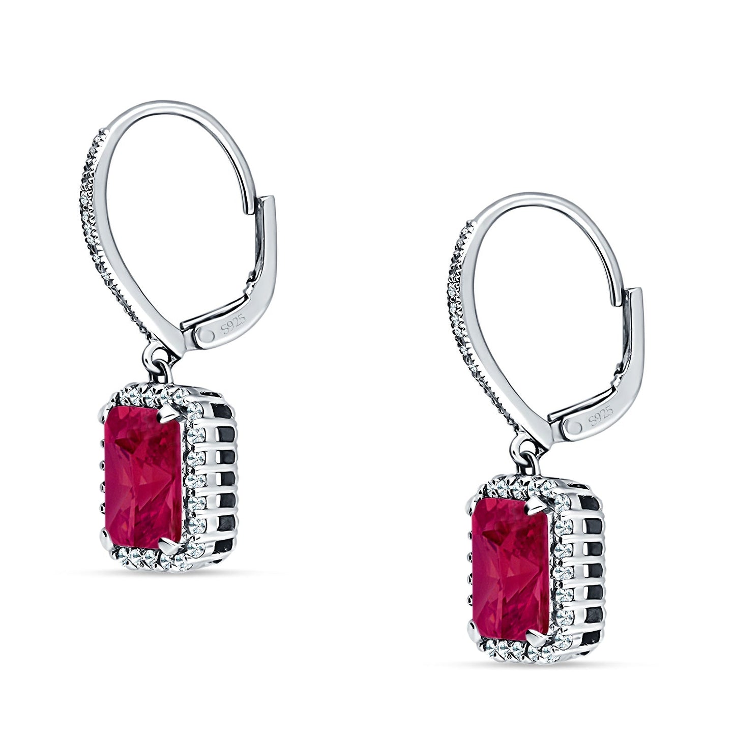 Emerald Cut Leverback Earrings Simulated Ruby