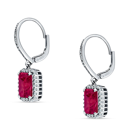 Emerald Cut Leverback Earrings Simulated Ruby