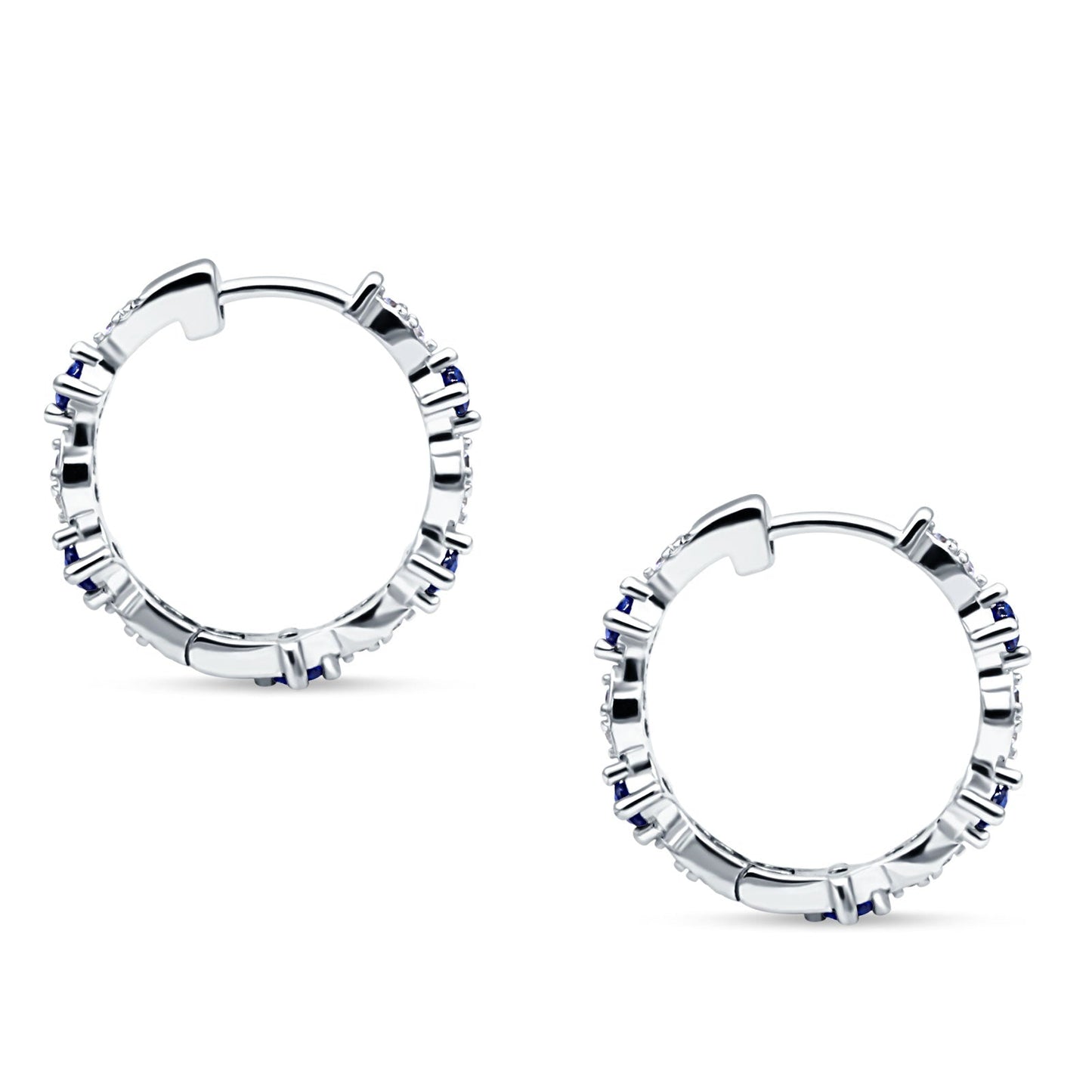 Huggie Hoop Earrings Simulated Blue Sapphire