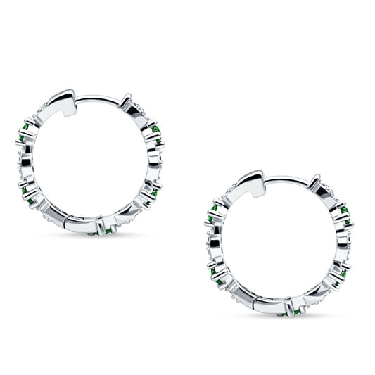 Huggie Hoop Earrings Simulated Green Emerald