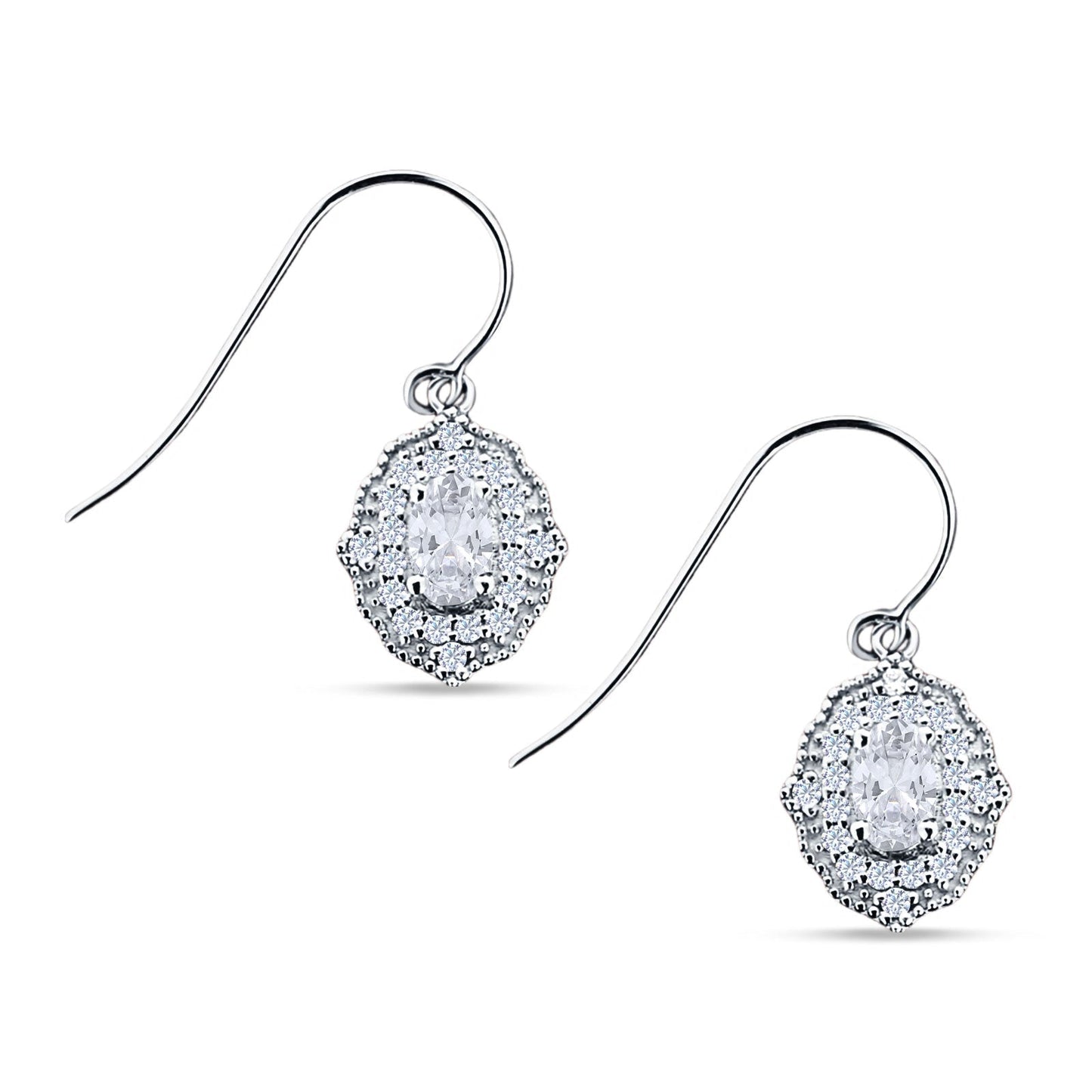 Halo Oval Fishhook Earring Cubic Zirconia