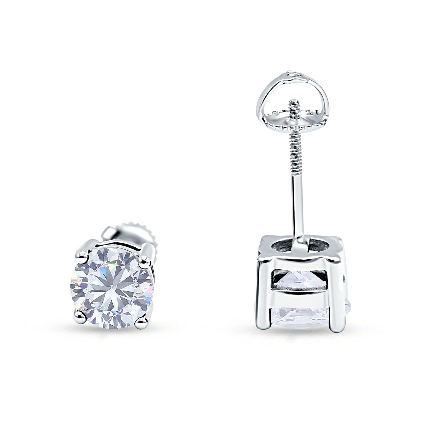 Solitaire Brilliant Round Simulated Cubic Zirconia Screw Back Stud Earring