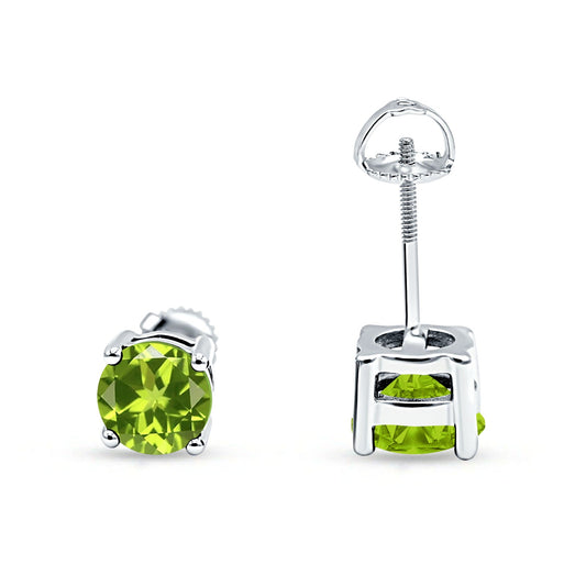 Solitaire Screw Back Stud Earring Brilliant Round Simulated Peridot CZ