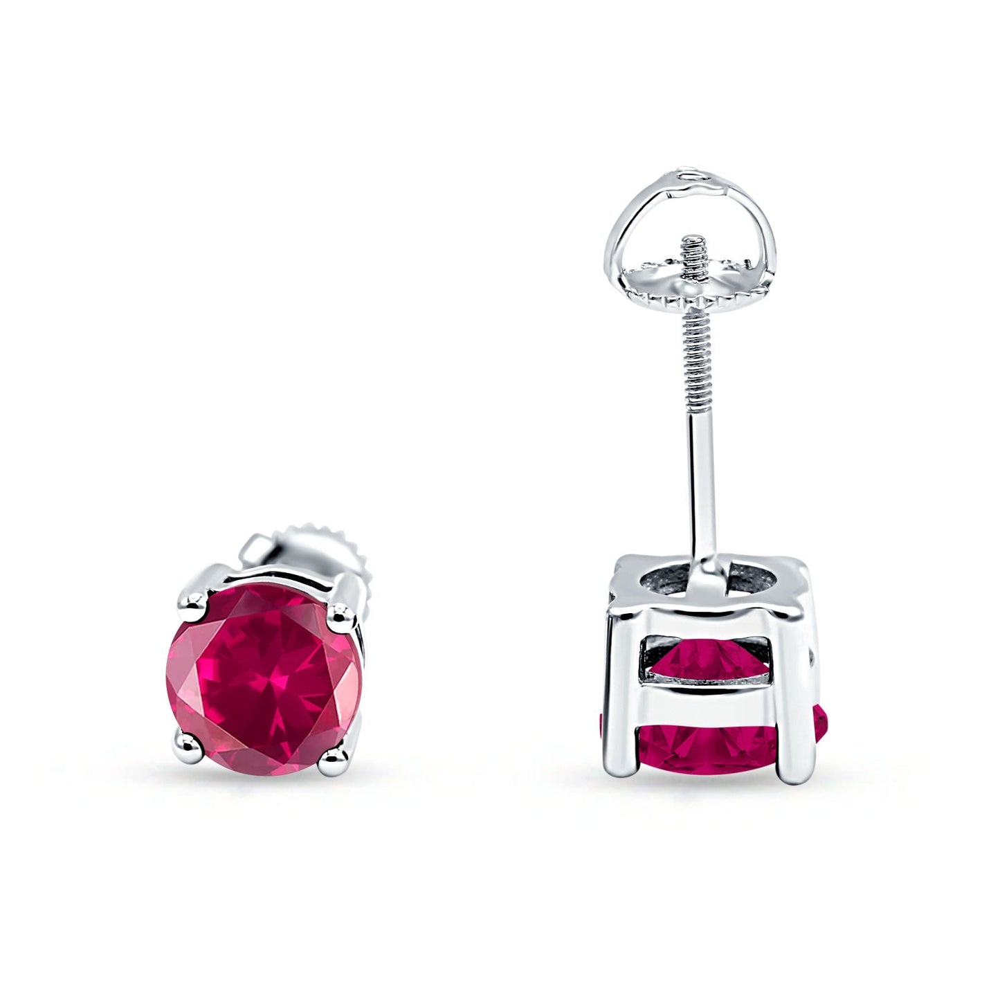 Solitaire Screw Back Stud Earring Brilliant Round Simulated Ruby CZ