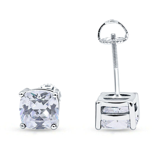 Solitaire Excellent Cushion Cut Simulated Cubic Zirconia Screw Back Stud Earring